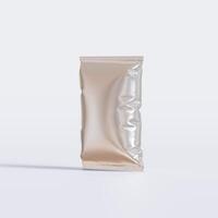 Realistic chips packaging with glossy texture, foil material on white background photo