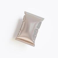 Realistic chips packaging with glossy texture, foil material on white background photo
