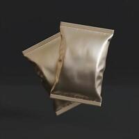 Realistic snack for chips potato and etc. glossy and foil texture on black background rendering 3D illustration photo