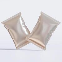 Realistic chips packaging with glossy texture, foil material on white background photo