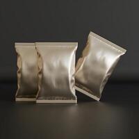 Realistic snack for chips potato and etc. glossy and foil texture on black background rendering 3D illustration photo