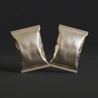 Realistic snack for chips potato and etc. glossy and foil texture on black background rendering 3D illustration photo