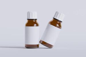 Packaging bottle brown color and white blank label for medicine, pill or supplement, cosmetic, chemical and etc on white background photo