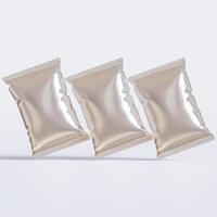 Realistic chips packaging with glossy texture, foil material on white background photo