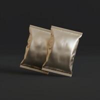 Realistic snack for chips potato and etc. glossy and foil texture on black background rendering 3D illustration photo
