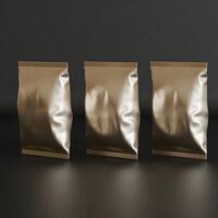 Realistic snack for chips potato and etc. glossy and foil texture on black background rendering 3D illustration photo