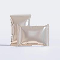 Realistic chips packaging with glossy texture, foil material on white background photo