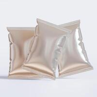 Realistic chips packaging with glossy texture, foil material on white background photo