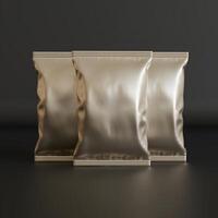 Realistic snack for chips potato and etc. glossy and foil texture on black background rendering 3D illustration photo