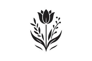 Modern Minimalistic tulip silhouette isolated black color in white background, Tulip , Tulip silhouette. Isoleted art work vector