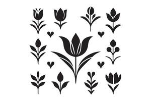Modern Minimalistic tulip silhouette isolated black color in white background, Tulip , Tulip silhouette. Isoleted art work vector
