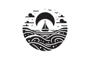 Awesome Wave of ocean silhouette black color in white background vector