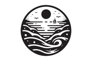 Awesome Wave of ocean silhouette black color in white background vector