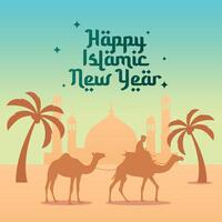 Happy Islamic New Year. Flat art design. Good for celebration template usage. Islamic design. eps 10. vector