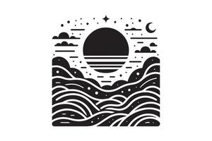Awesome Wave of ocean silhouette black color in white background vector