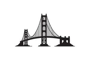 Beautiful Bridge on the river silhouette isolated black color in white background. Bridge icon vector