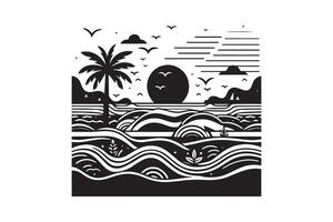 Awesome Wave of ocean silhouette black color in white background vector