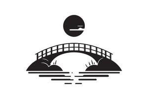 Beautiful Bridge on the river silhouette isolated black color in white background. Bridge icon vector