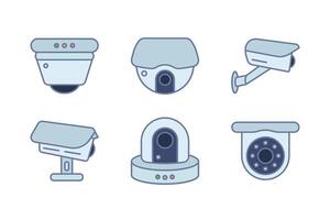 Flat minimalist cctv and ip camera illustration set with outline and field vector