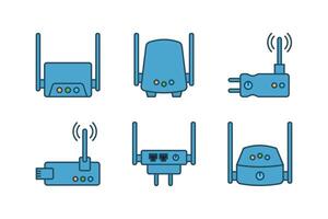 A set of minimalist flat illustrations of wireless access points and wifi routers vector