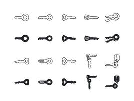 Traditional key set and key rings outline and field icon bundle vector