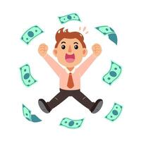 Cartoon businessman with money banknotes vector