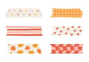 Cartoon set of washi tape stripes with squiggle, geometry and cute pattern. adhesive tapes with colorful hand drawn memphis ornament. Trendy decorative scotch tape with ragged edges. vector
