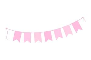 Festive garland of flags on a string in trendy monochrome soft pink. Greeting cards design concept. Isolate EPS . Poster, banner, brochure, promo or web, invitation, label, price tag decor idea vector