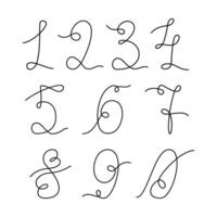Hand drawn Number 0 to 9 continuous line. Number set in minimalistic style. Line Art lettering idea. Isolate EPS. Cards, poster, banner, brochure, price, label or web, promo inscription concept vector