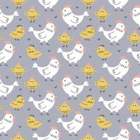 Seamless pattern with cute hen and chicks vector