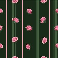 pattern with pink roses with vertical stripes vector