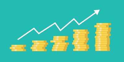 Stacked coins with financial chart showing investment growth. illustration vector