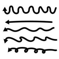 Set different shape hand drawn arrows. Doodle style curved and squiggly arrows. graphic design vector