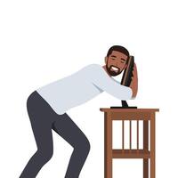 Young man Hugging Computer. vector