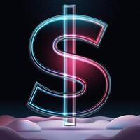 Big glass realisti dollar symbol. 3D sign of american money with neon light and sparkles insight. Element for poster, web, banner or any adertisign vector