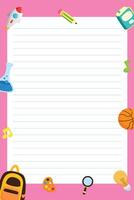 Lined note paper card with creative educational school student skill art music sience patterns vector