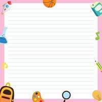 Lined note paper card with creative educational school student skill art music sience patterns vector