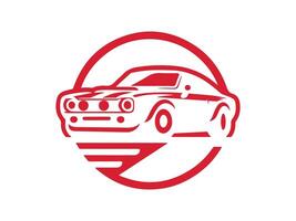 a red car is shown in a circle on a white background vector