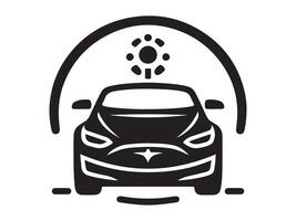a black and white illustration of a car with a sun on it vector