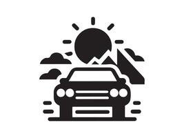 car icon with sun and mountains vector