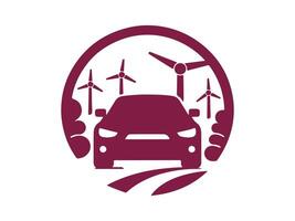 a car with wind turbines in the background vector