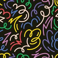 Abstract drawing doodle seamless pattern. Creative squiggle color lines. Trendy colorful background vector