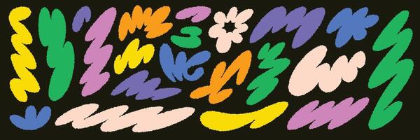 Abstract rough squiggle shapes set. Creative color doodles. Trendy colorful forms isolated on white background. vector