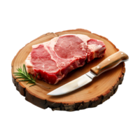 Beef Raw Meat with Knife on wooden Plate on Transparent Background png