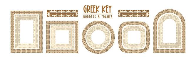 Greek key seamless border pattern collection. Decorative ancient meander, Greece ornament with repeated geometric motifs vector