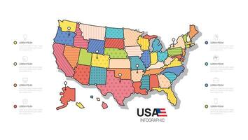 United States of America map template with infographic elements, pointer marks. vector