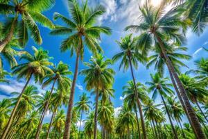 Palm trees onat the background of blue sky photo