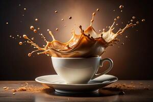 A cup of coffee with a splash of milk photo