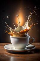 A cup of coffee with a splash of milk photo