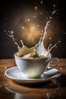 A cup of coffee with a splash of milk photo